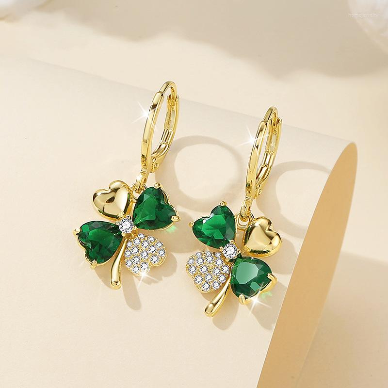 

Dangle Earrings Creative 2022 Micro Set Rhinestones Emerald Flower Fashion Temperament Stud Design Women