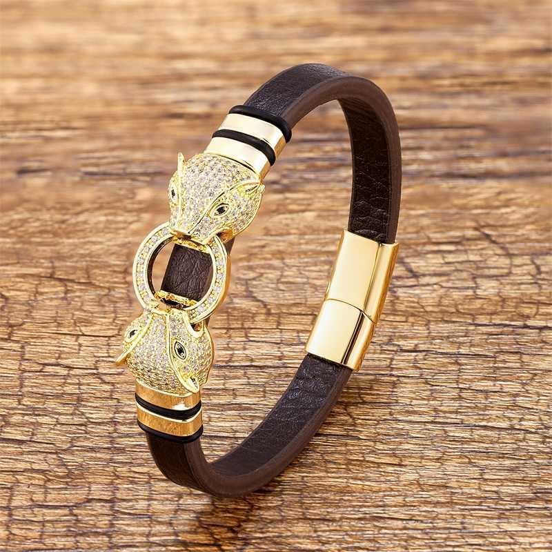 

Cubic Zircon Bracelets in Animal Shapes for Men and Women Leather Bracelets Brown Luxury Fashion Jewelry