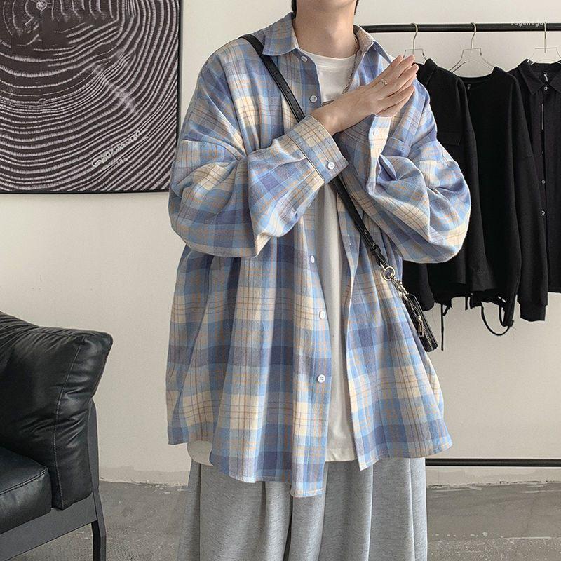 

Men's Casual Shirts Plaid Men's Long-sleeved Trendy Loose Jackets Outdoor Sports Tops For Men, Blue