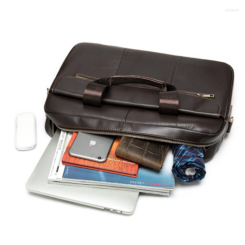 

Briefcases Genuine Leather Men's Bag Male Briefcase A4 For Computer Case 15'' Business Messenger Bags Document, Brown