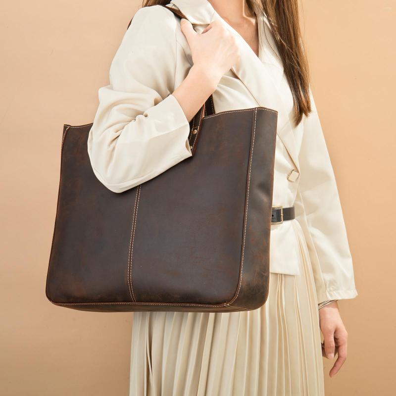 

Evening Bags Handbags For Women Genuine Leather Bag Tote Women's 2022 Trend Large Capacity LadiesBusiness Shoulder Shopping, Dark brown