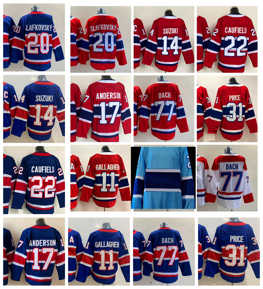 

2023 Juraj Slafkovsky 20 Hockey Jerseys 22 Cole Caufield 31 Carey Price 14 Nick Suzuki C 17 Josh Anderson 77 Kirby Dach 11 Brendan Gallagher Reverse Retro Blue Jersey, Blue 17