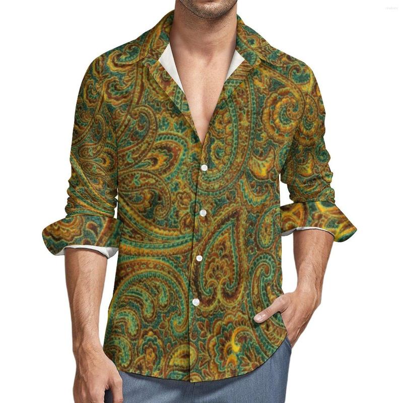 

Men' Casual Shirts Retro Paisley Print Man Colorful Floral Shirt Long Sleeve Fashion Aesthetic Blouses Autumn Custom Tops Plus Size, Style-11