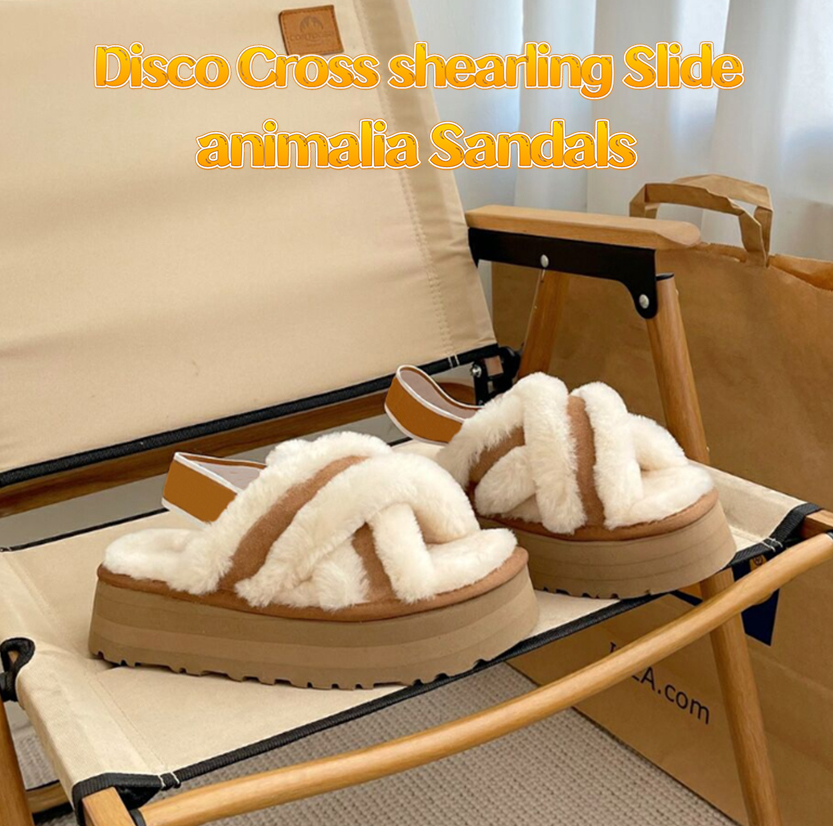 

Sheepskin Sandal shoes Disco Cross shearling Slide animalia Sandals white black chestnut lime Pink Scallop Charcoal brown women fur warm indoor winter slippers, 8 us dollars for box