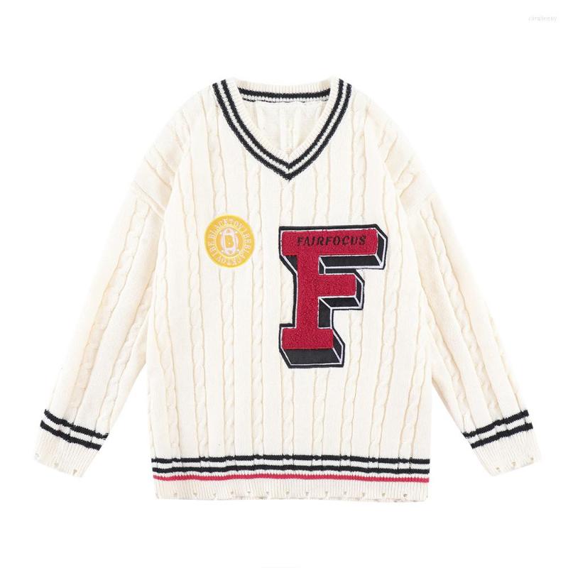 

Men's Sweaters 2022 V-Neck Sweater Letter Embroidery Streetwear Men Knitted Hip Hop Korean Hole Pullover Autumn Cotton Harajuku, Black