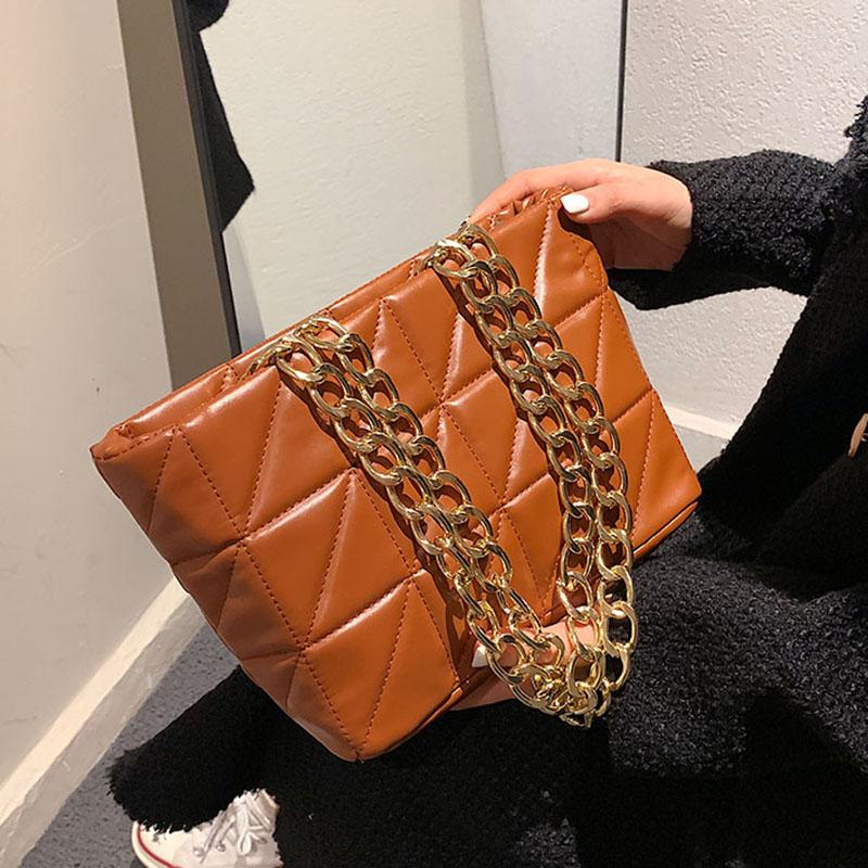 

Evening Bags Thick Chain PU Leather Shoulder For Women 2022 Hit Luxury Designer Travel Handbag Simple Lingge Totes Ladies, Green