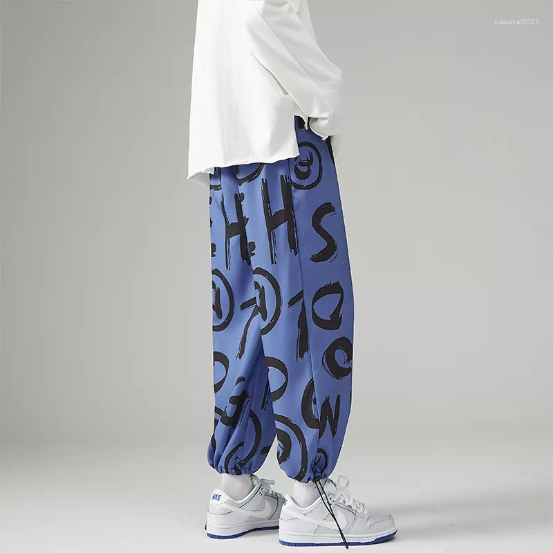 

Men' Pants 2022 Style Korean Men Wide Leg Printed Joggers Sweatpants Overalls Streetwear Harem, Coffee