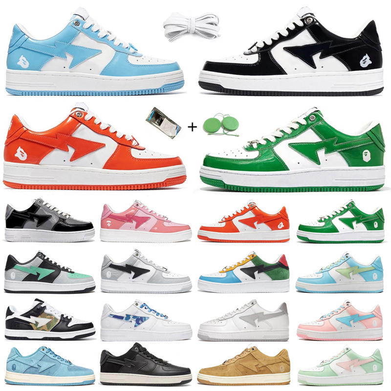 

Bapestas Baped Ape Men Running Shoes Sneaker BapeSta Patent Blue Orange Green Black White Pastel Beige Suede Leather Mens Trainers Sports Sneakers Platform Shoe, Color#8