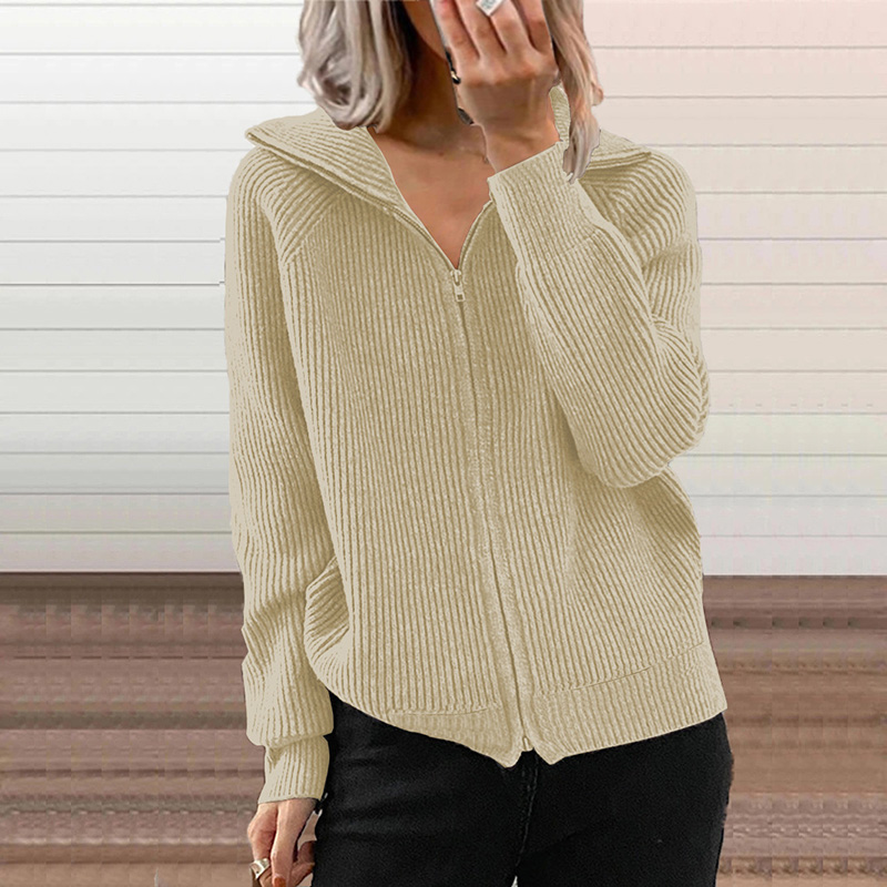 

QNPQYX New Vintage Solid Knitted Zippers Cardigans Sweater Women Long Sleeve Lapel Jumpers Coats Autumn Fashion Ladies Sweaters Coats, Green