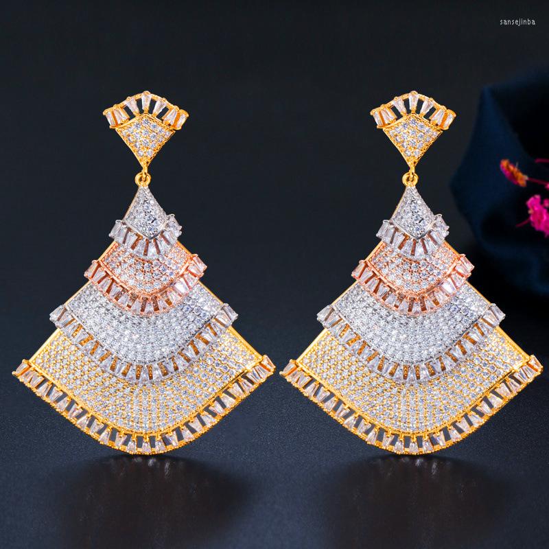 

Dangle Earrings 2022 Luxury Full Zircon Sector Pendant Women Ladies Africa Dubai Trend Partydress Dailry Turkish India Jewelry Gift