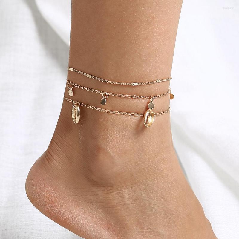 

Anklets 3 Pcs/set Bohemian Shell For Women Boho Gold Bead Moon Anklet Multilayer Foot Bracelet On Leg Beach Jewelry