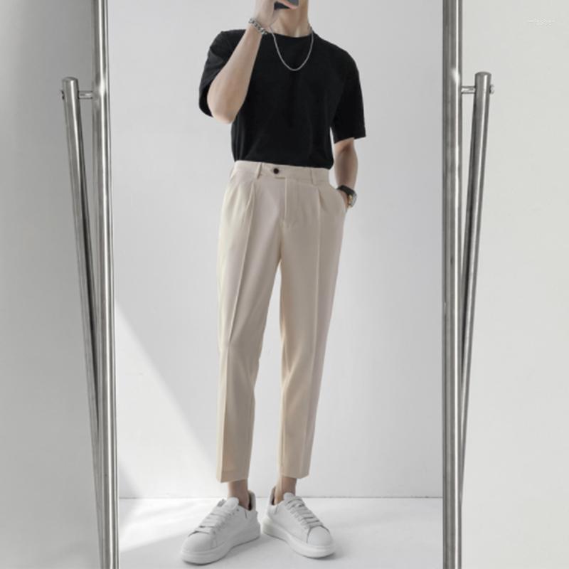 

Men's Suits Men Dress Pants Slim Office Business Casual Four Seasons Loose British Stretch Waist Straight Fashion Suit, Milky white