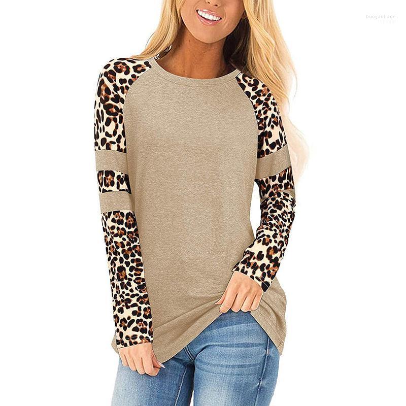 

Women's T Shirts Women's T-Shirt Harajuku Female Patchwork Leopard Print Long Sleeve Round Neck Tops Loose Pullover Tees Women Vintage, Dh