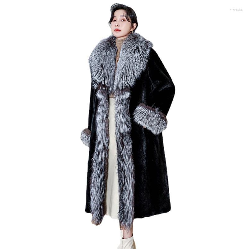 

Women' Fur -9XL Winter Clothing Plus Size Autumn And Ladies Mink Coat Silver Collar Women' Long, Black