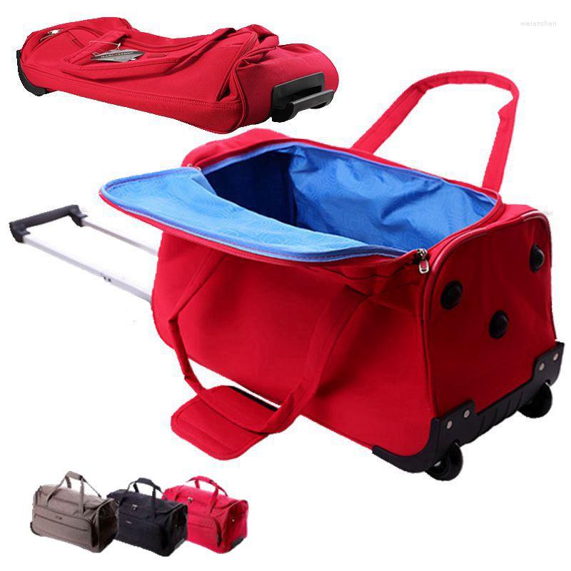 

Duffel Bags Letrend Waterproof Travel Bag Large-capacity Folding Suitcases Wheel Trolley Women Rolling Luggage Handbag, 24 inch red