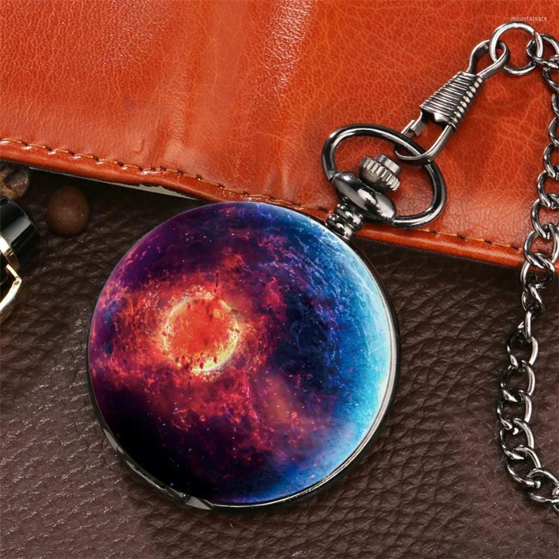 

Pocket Watches Fantasy Starry Theme Quartz Pendant Fob Clock Antique Black Watch Old Fashion Gifts
