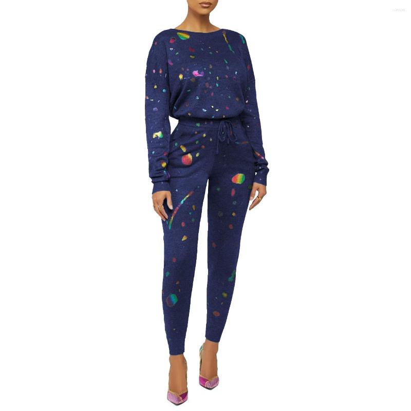 

Women' Two Piece Pants 2022 Autumn Women 2 Pieces Fashion Women' Long-Sleeved Leisure Digital Printing Suits Sportswear, Blue