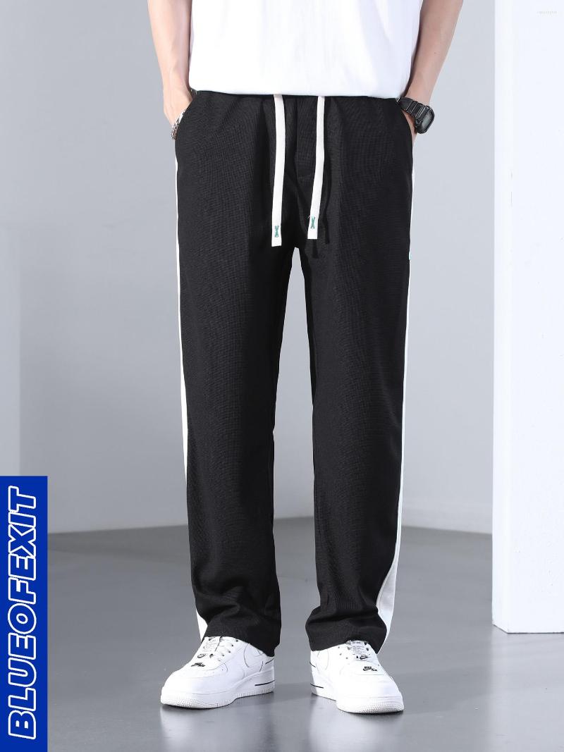 

Men's Pants BLUEOFEXIT Men's Sports Casual MEN Korean Style Summer Splicing Side Stripes Loose Straight Mopping Sweatpants, Black