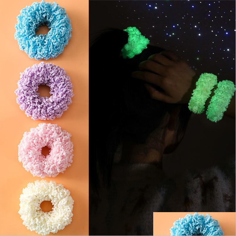 

Hair Accessories Girls Fluorescent Luminous Scrunchies Hairband Ponytail Holder Headwear Glow In The Dark Elastic Hair Bands Solid C Dhjg9