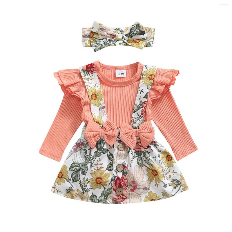 

Clothing Sets Infant Baby Girl Romper Dress Long Sleeve Round Neck Ruffle Floral Print Bowknot Jumpsuit For Casual Party Street, Picture shown