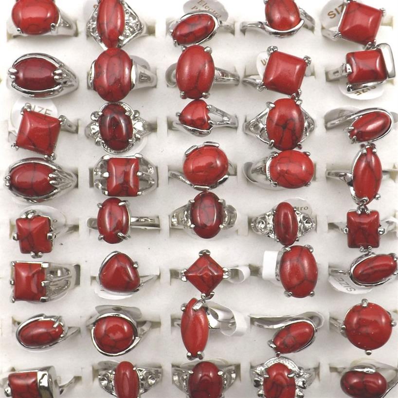 

Mixed Size Red Turquoise Rings For Women Fashion Jewelry 50pcs Whole230a