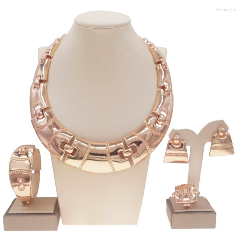 

Necklace Earrings Set & Yulaili Latest Brazilian Rose Gold Jewelry Italian Wedding Sets Luxury Woman Party Big Jewellery, Picture shown