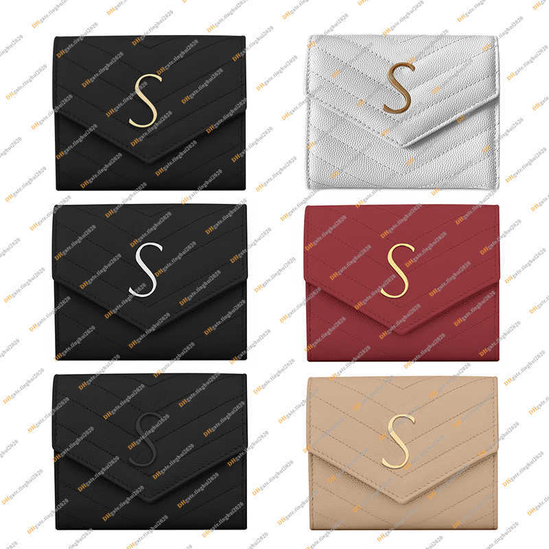 

Ladies Fashion Casual Designer Luxury Caviar MATELASS Envelope Fold Wallet Grain De Poudre Embossed Leather Coin Purse Key Pouch Card Holder, Red & gold / with dust bag & box