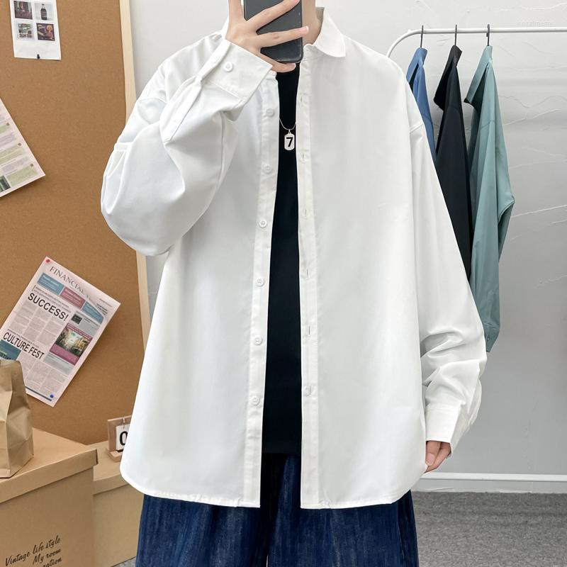 

Men's Casual Shirts Autumn Korean Fashion White Black Men Shirt Loose Button Down Turn-Down Collar Male Blouse 4XL 5XL