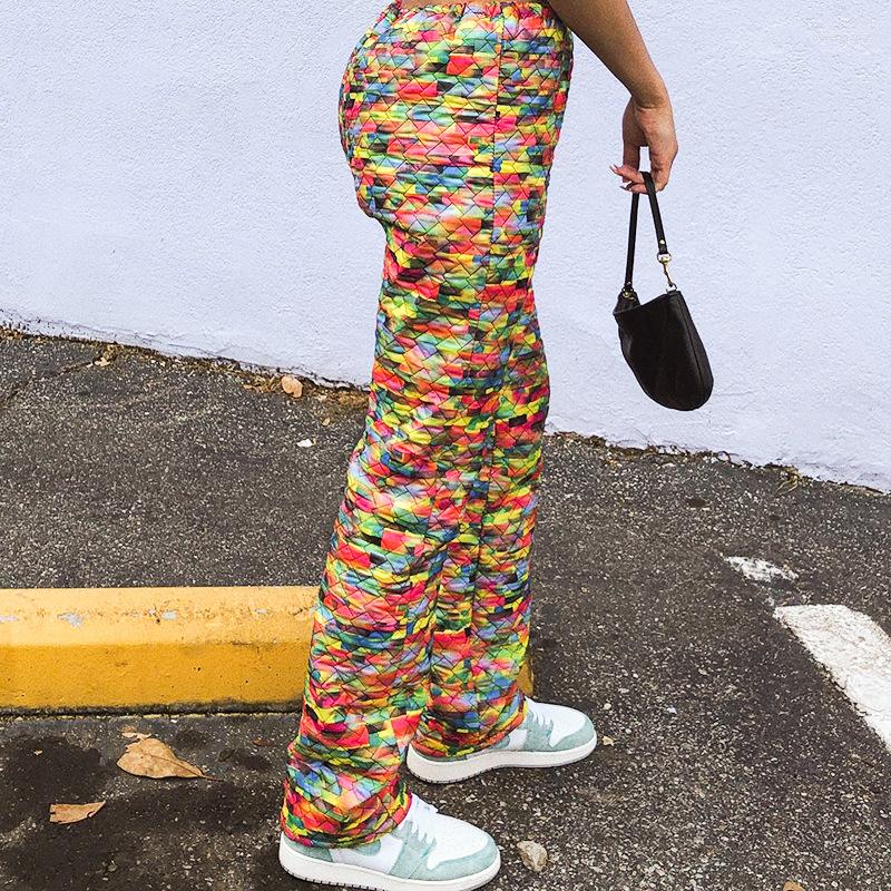 

Women' Pants 2022 Autumn Fashion Multicolor Printing Loose Casual Winter Warm Cotton Women Lingge Thicken Full Streetwear, Yellow