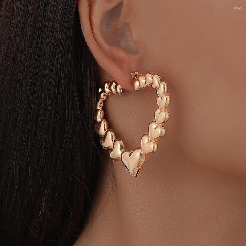 

Hoop Earrings Fashion Women Trendy Exaggerated Love Heart Hollow Gold-plated Heart-shaped Jewelry