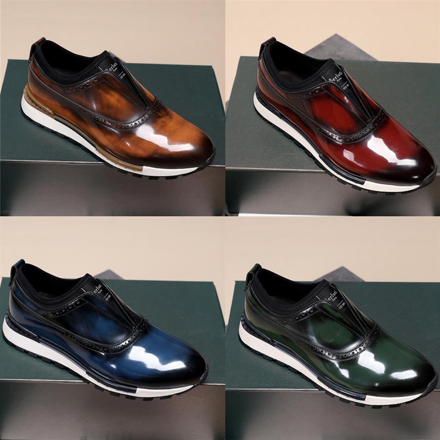 

berluti Sneaker Handmade leather shoes Hand stitch Scritto Top Quality Mens Casual Fast Track Slip On2658, Green