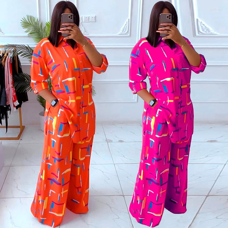 

Ethnic Clothing Two Pieces Sets For Women Summer 2022 African Printing Polyester Top And Long Pant Clothes