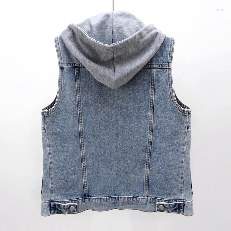 

Women' Vests Removable Vintage Hooded Denim Women Slim Short Waistcoat Big Pocket Sleeveless Casual Jacket Jeans Vest Female, Blue
