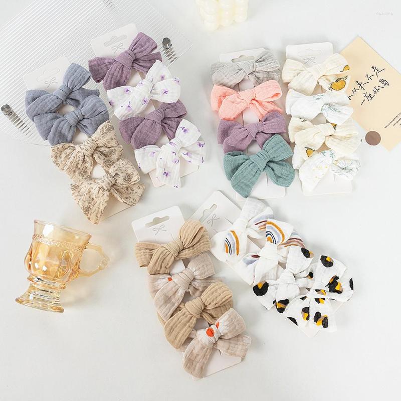 

Hair Accessories 4pcs Baby Girls Clips Kawaii Headwear Bows Princess Hairpins Flowers Colorful Muslin Children Duckbill Clip Set, 4pcs random