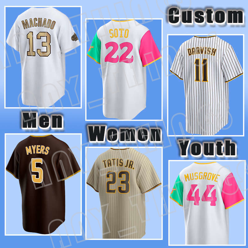 

2022 City Connect Padres Manny Machado Baseball 22 Juan Soto Jersey Yu Darvish Fernando Tatis Jr. Jake Cronenworth Wil Myers Trent Grisham Trevor Hoffman Blake Snell, Women custom cool base(j s)