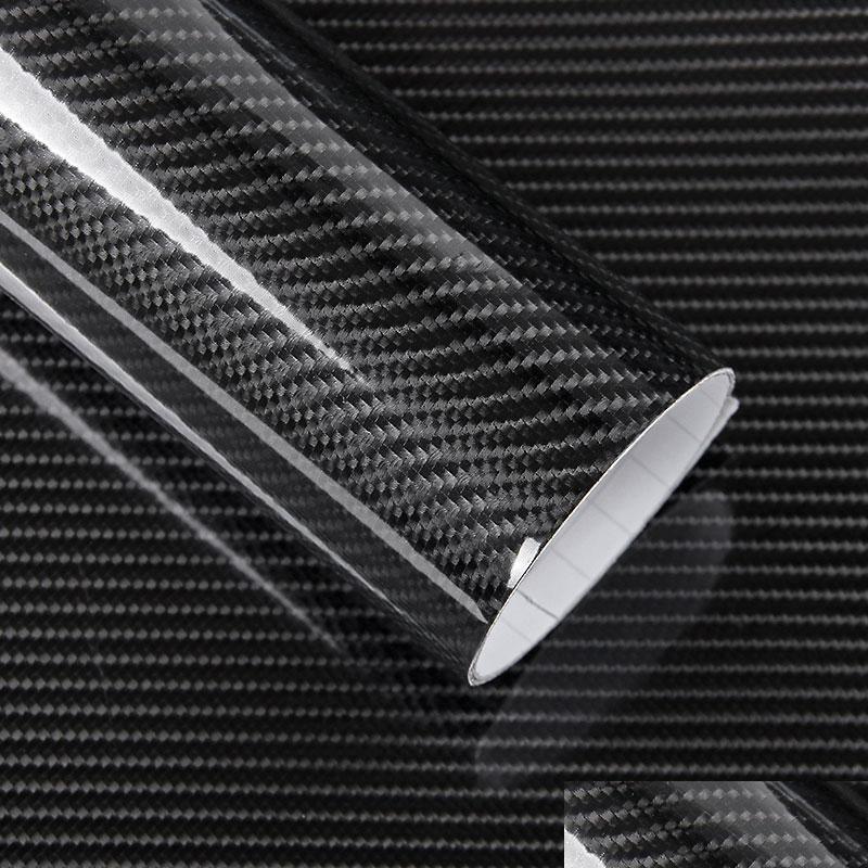 

Car Stickers 5D Carbon Fiber Vinyl Wrap Film Car Sticker Glossy Motorcycle Truck Heet Roll Waterproof Decoration Accessories Black D Dhbue