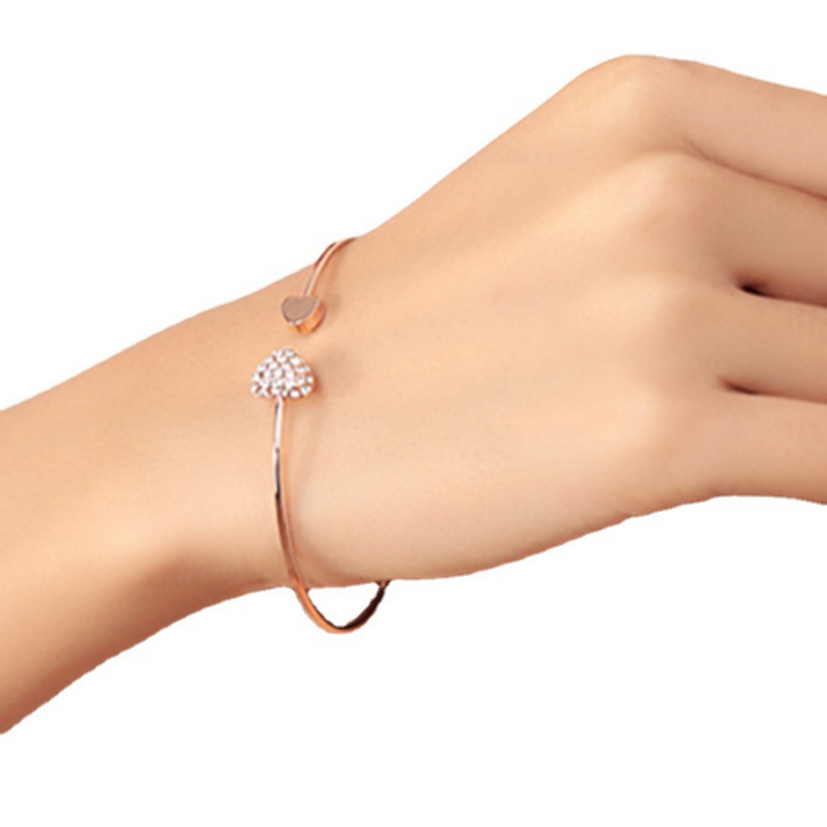 

Korean Style Fully Jeweled Loving Heart Open Gold-Plated Bracelet Watch Accessories Jewelry Double Peach Heart Bracelet