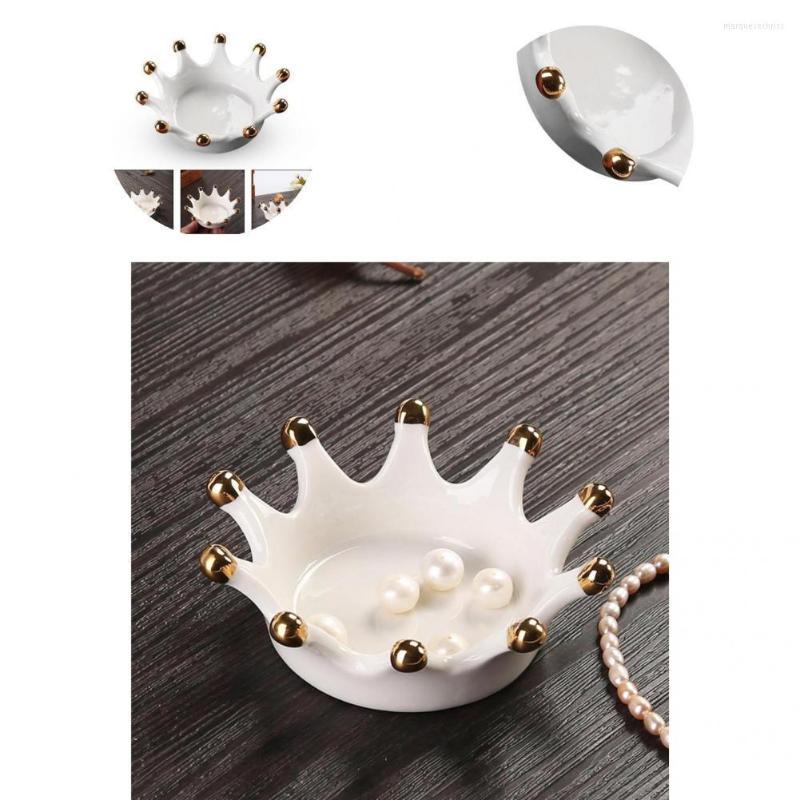 

Jewelry Pouches White Great Ceramic Crown Ring Holder Dish Decorative Tray Reusable For Girl