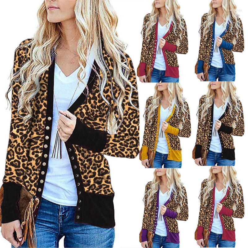 

Women' Knits Women' & Tees Leopard Print Single-breasted Jacket Spring And Autumn Thin Multicolor Long-sleeved Casual All-match, Black