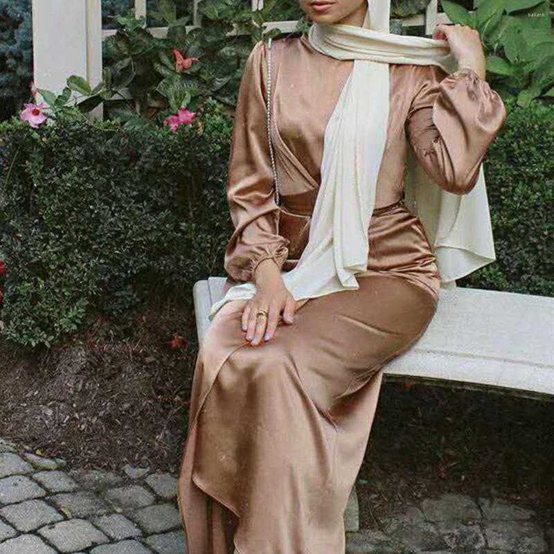 

Ethnic Clothing Ramadan Eid Satin Muslim Evening Party Long Dress Abayas For Women Dubai 2022 Plus Size Turkey Islam Kaftan Robe Femme