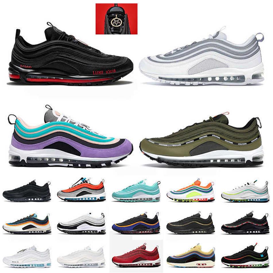 

NIK Cushions 2021 Women Mens Runnning Shoes 97 MSCHF Lil Nas X Satan Sneakers AirrAirMaxrMax White Grey Off UNDEFEATED Green Tra235C, #48 team red 36-45