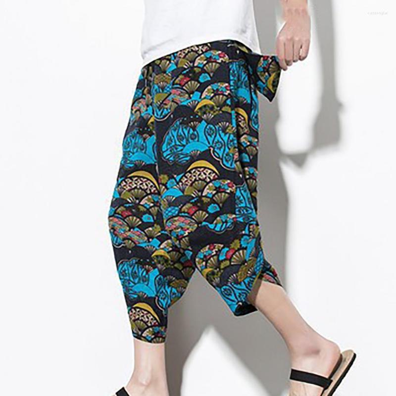 

Men's Pants Harem Elastic Waist Men Wide Leg Lace-up Bloomers, Black