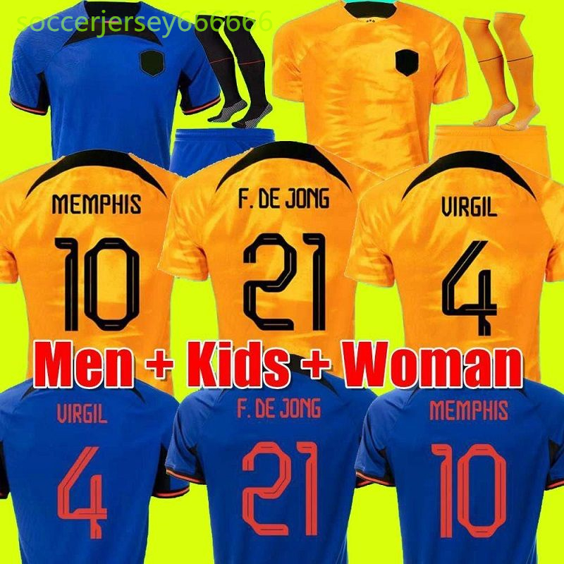 2022 2023 Pays-Bas Memphis Soccer Jersey de Jong Holland de Ligt Wijnaldum van Dijk 22 23 Kirt de football Men Kid Kit Dumfries