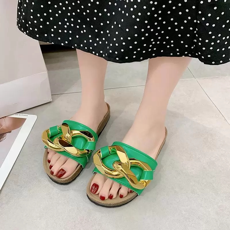 

Slippers Braided Open-Toe Beach Sandals Casual Women Shoes Metal Decoration Charm Flat Set Foot Vacation Slippers Fashion Temperament, Black