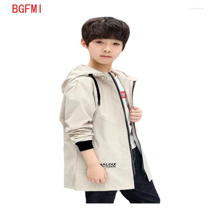 

Tench Coats Teens Boys Trench Coat Children ZipperJacket Autumn Korean Kids Fashion Hooded Solid Letter Windbreaker Pocket Outerwear, Red