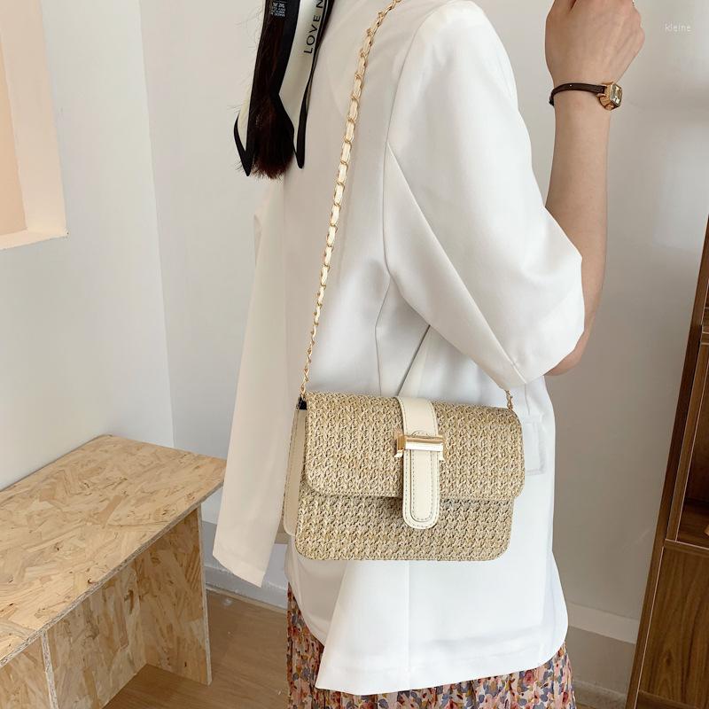

Evening Bags Fashion Woven Straw Shoulder Bag Female Crossbody Messenger For Women 2022 Summer Beach Handbags Purses Travel Shopping, Khaki