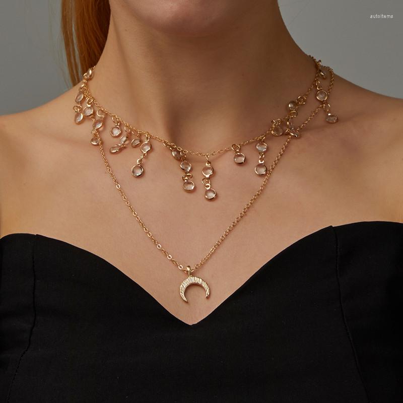 

Choker 2 Pcs/Set Fashion Crystal Water Drop Moon Necklace Set Bohemian Tassel Clavicle Chain For Women Party Jewelry Gifts