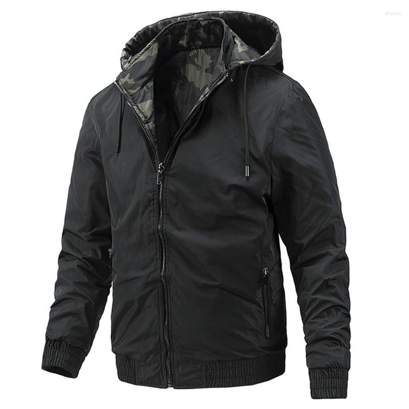 

Men's Jackets 2022 Camouflage Double Face Casual Zipper Fashion Hoodies Mens Autumn Baseball Winter Parkas Men, Black