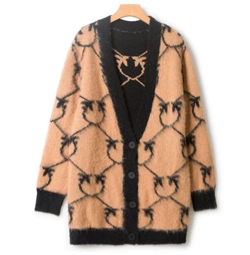 

Women' Sweaters Mohair Blend Knit Cardigan Jacket Lady Vintage Jacquard Long Sleeve V-Neck Single-Breasted Loose Knit Coat 2022G Autumn New