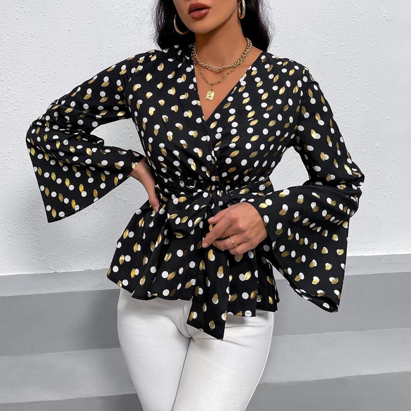 

Women' Blouses EWSFV 2022 Spring Women Fashion Commuter Temperament Long Sleeved Pullover Print V Neck Chiffon Shirt, Gray